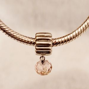 925 Sterling Silver Dangle Charm w/pink gem. Fits Pandora Bracelets